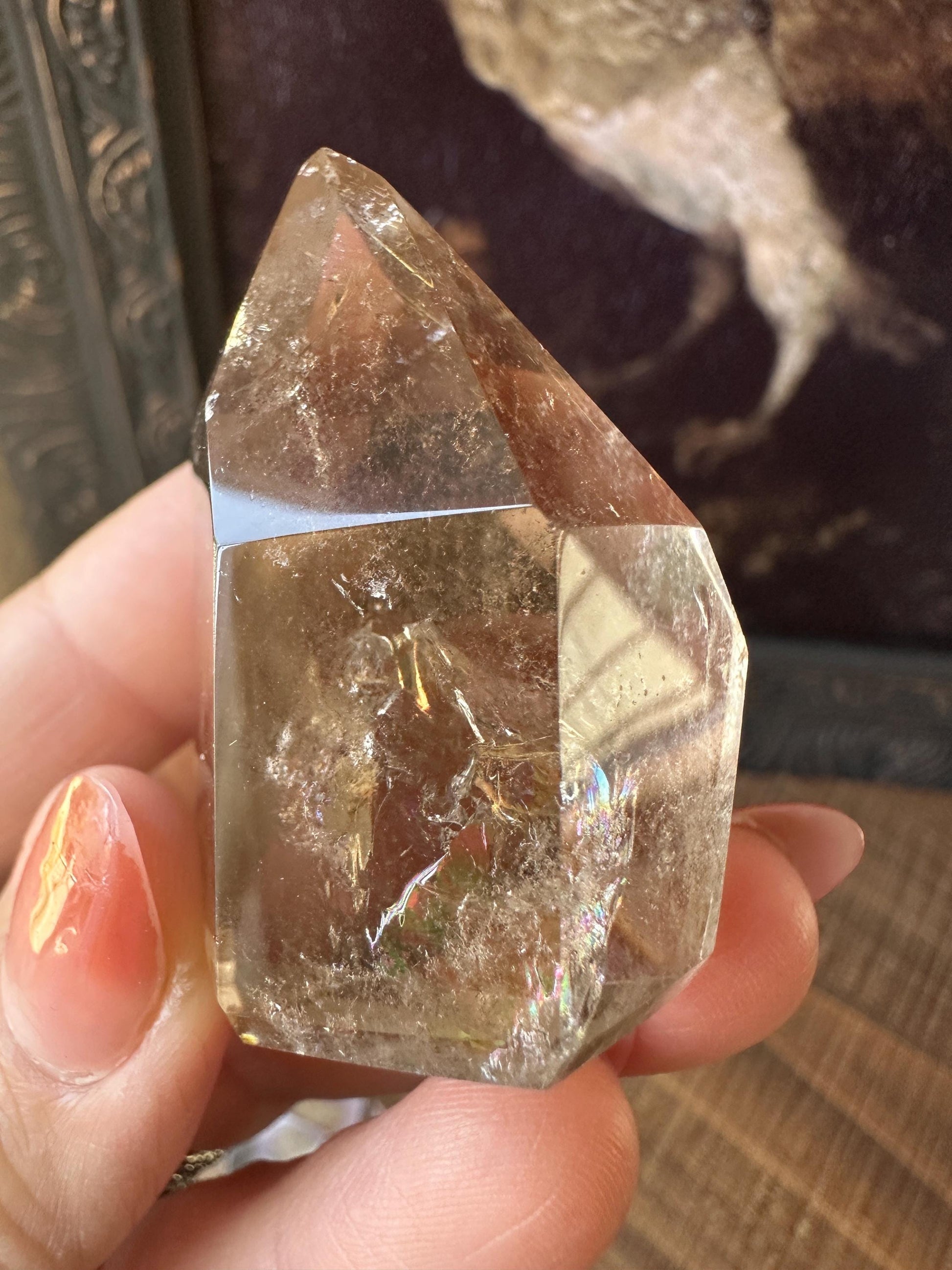 Smoky Quartz Freeform with Golden Rutile and Rainbows