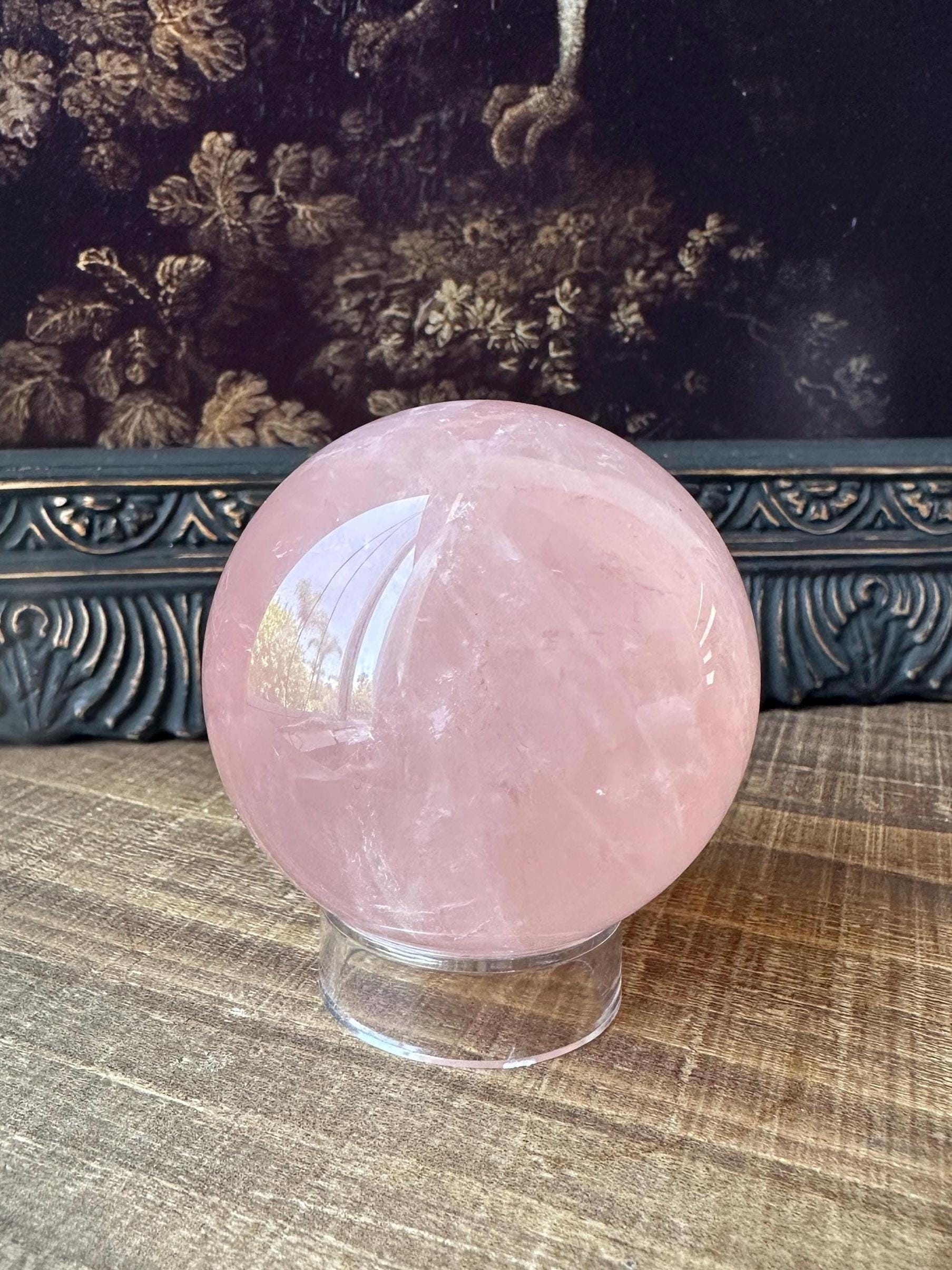 Six Star Rose Quartz Sphere Flashy Juicy Pink Rose Quartz, Gemmy with rainbow