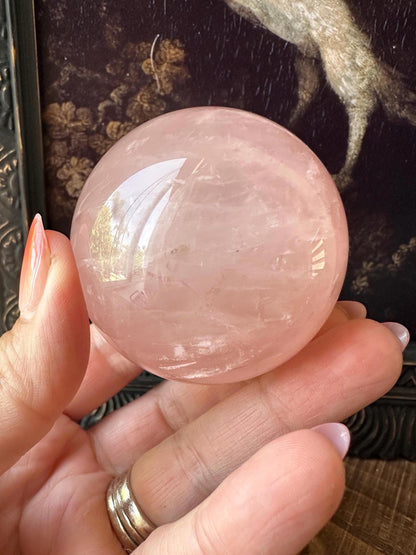 Six Star Rose Quartz Sphere Flashy Juicy Pink Rose Quartz, Gemmy with rainbow