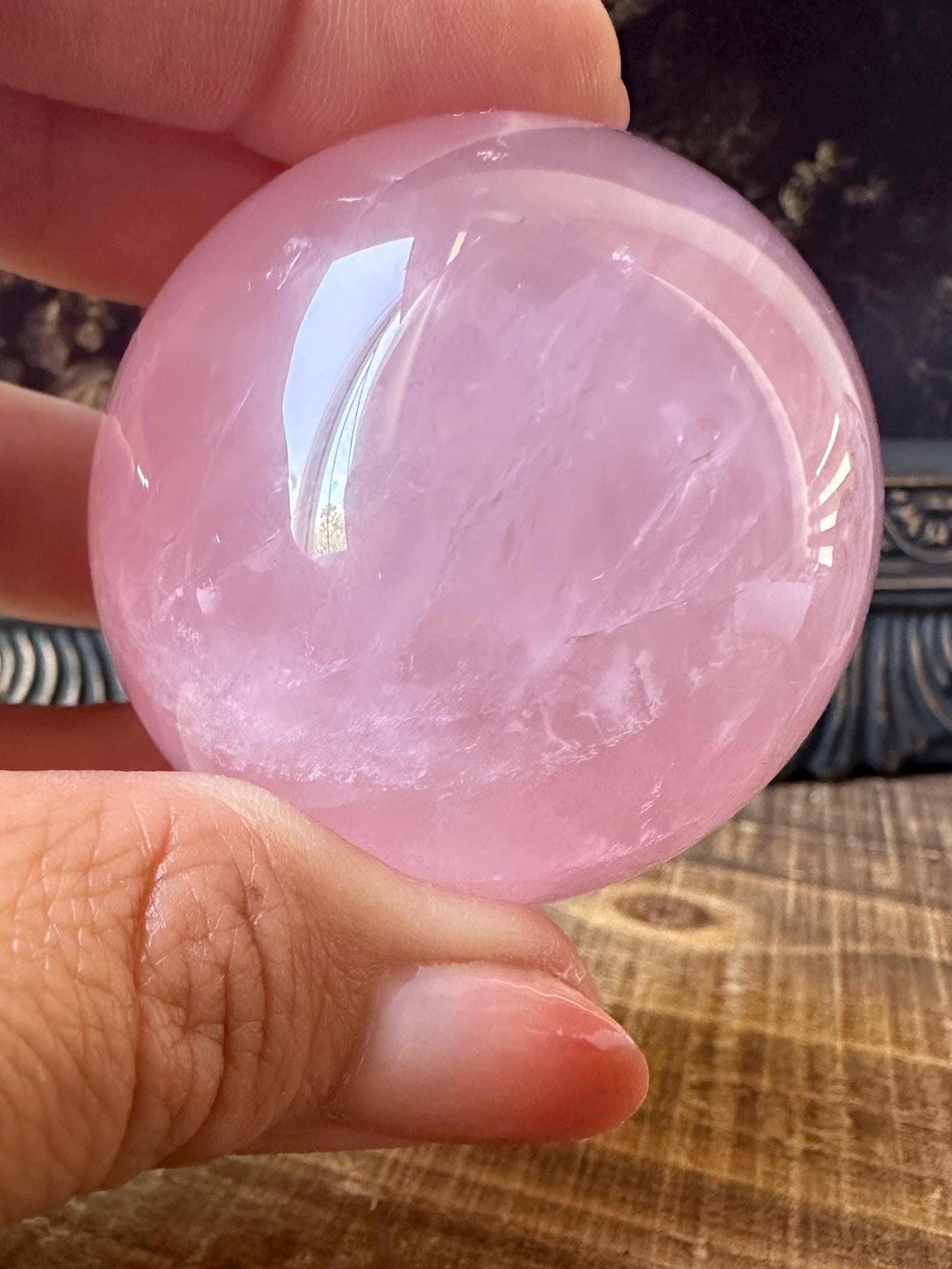 Six Star Rose Quartz Sphere, Juicy Pink Rose Quartz, Gemmy