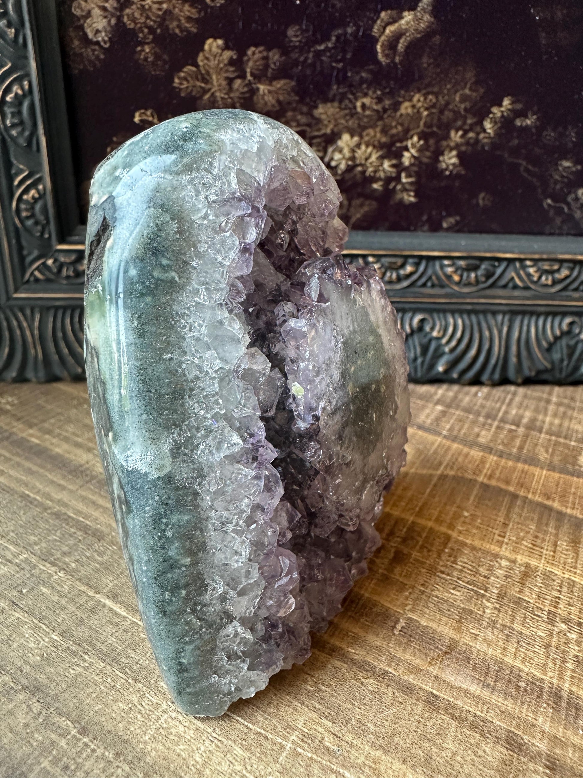 Uruguay Amethyst Cut Base with a Stalactite polished back