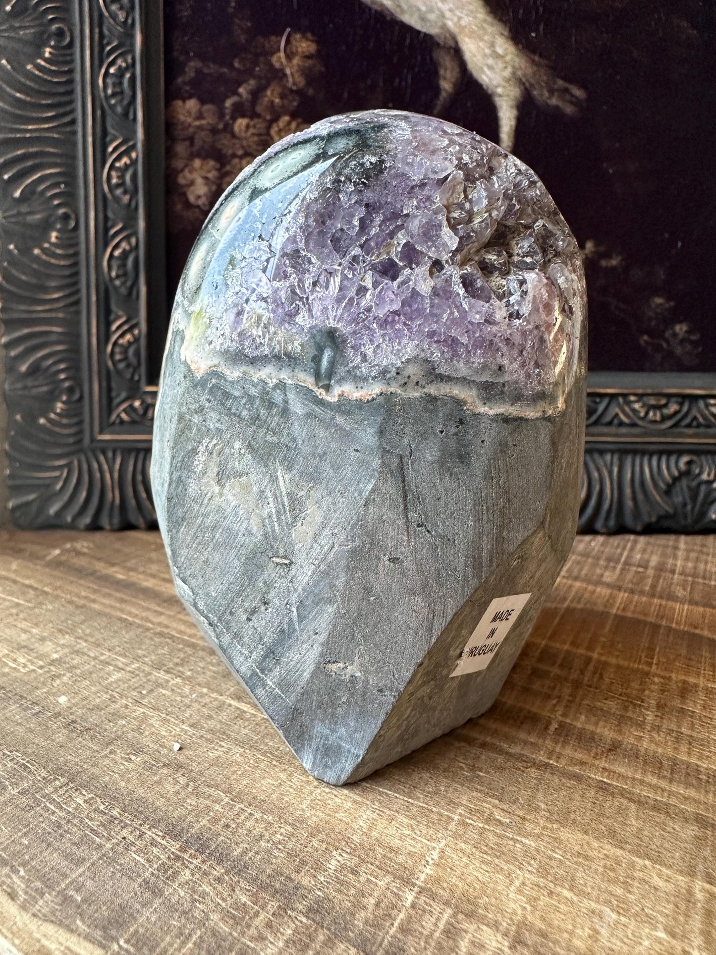 Uruguay Amethyst Cut Base with a Stalactite with deep purple caves Unique Crystal Druzy