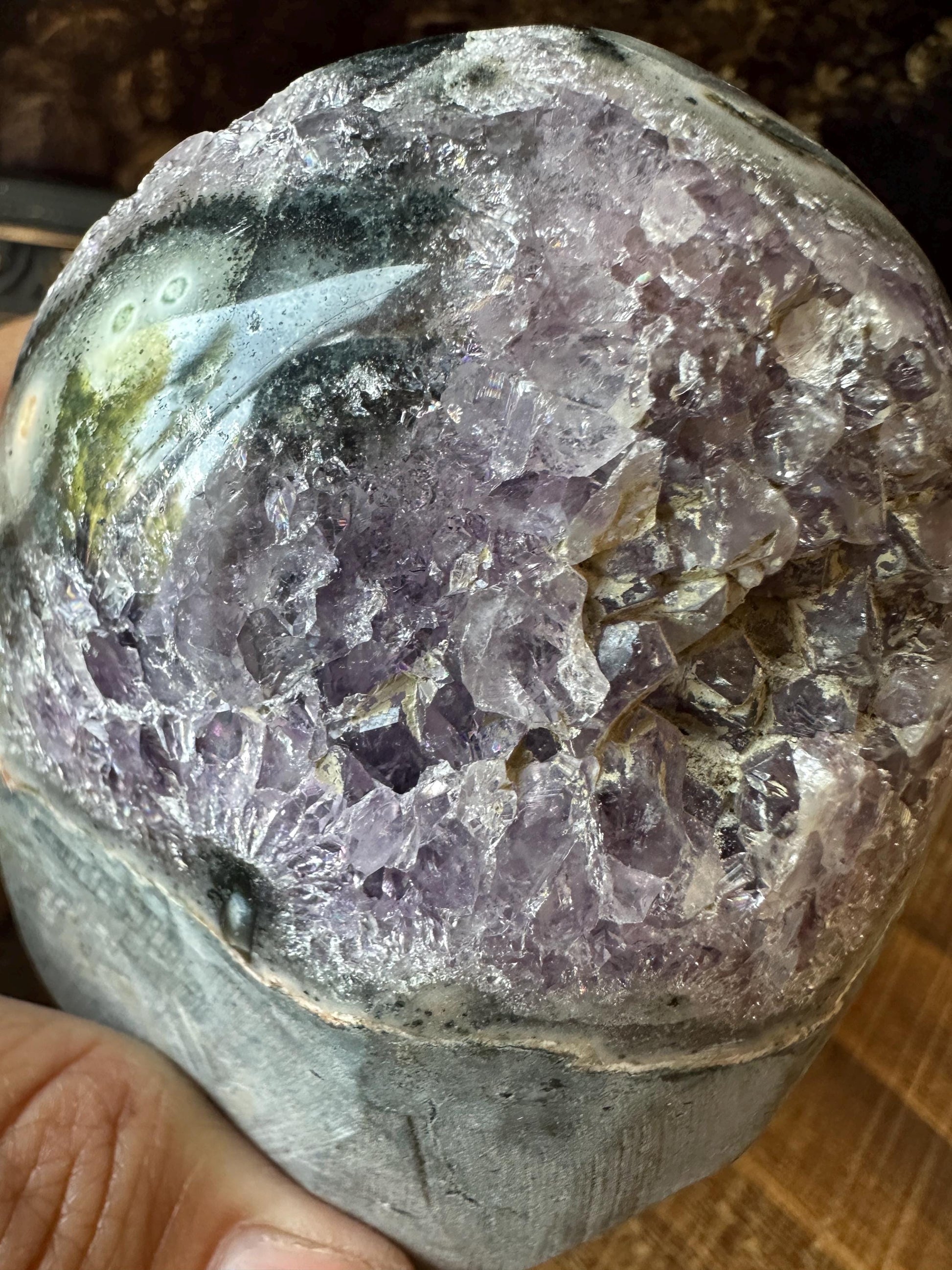 Uruguay Amethyst Cut Base with a Stalactite with deep purple caves Unique Crystal Druzy