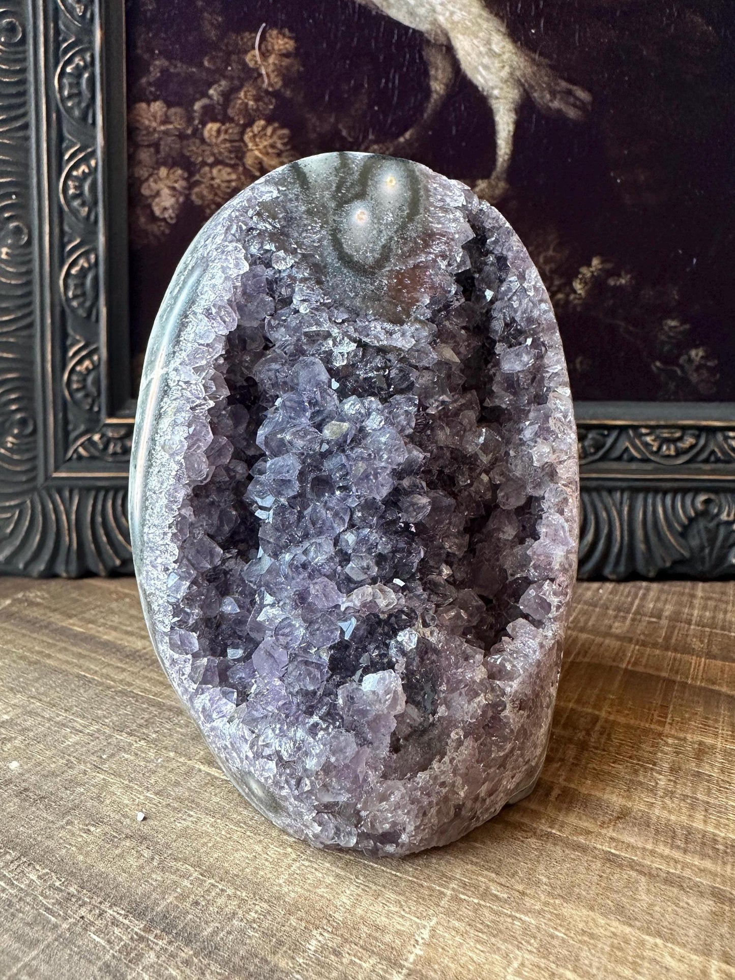 Uruguay Amethyst Cut Base with a Stalactite with deep purple caves Unique Crystal Druzy
