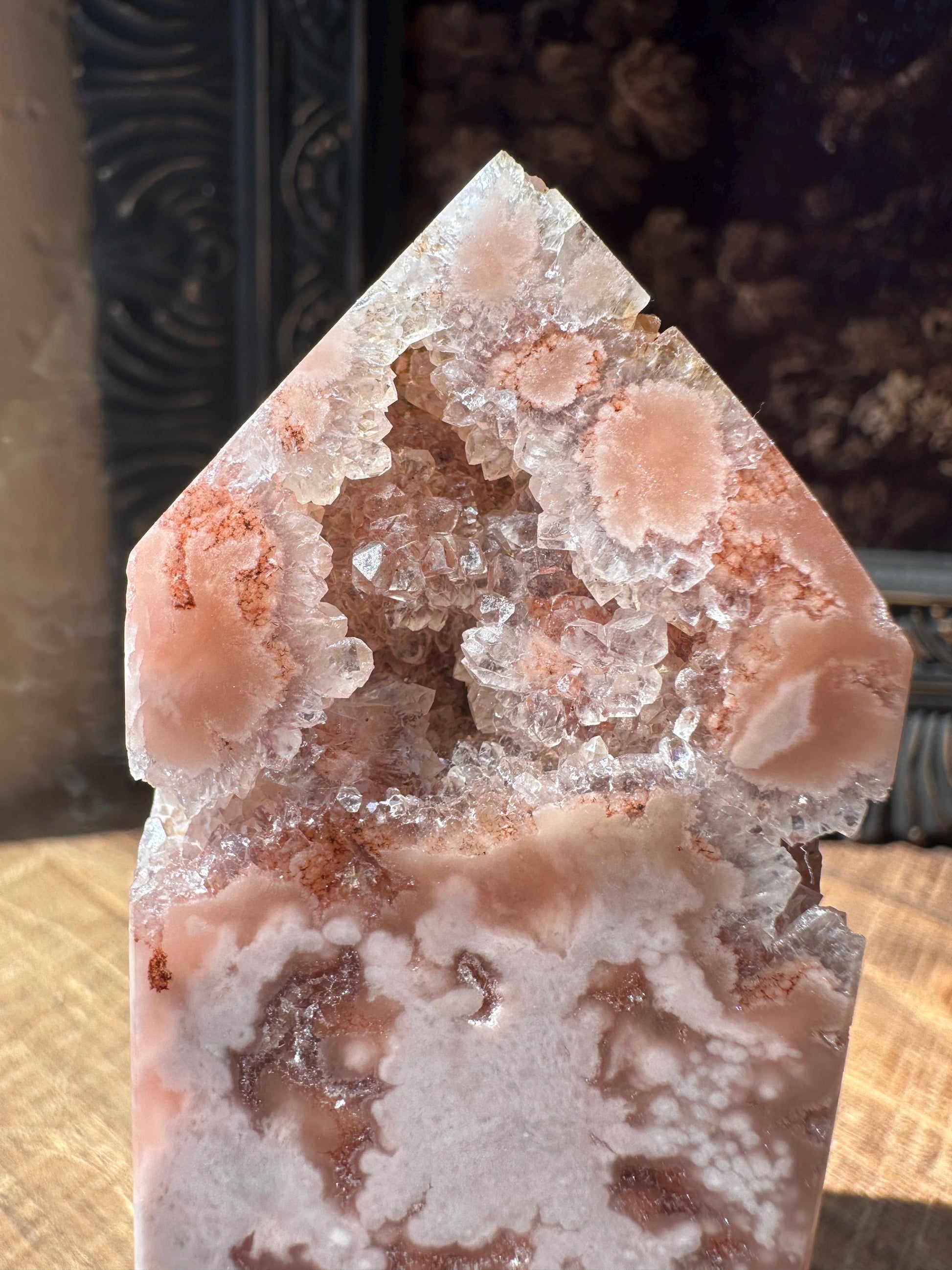 Pink Amethyst Flower, Pink Amethyst Tower with Druzy Crystal Cluater Cave