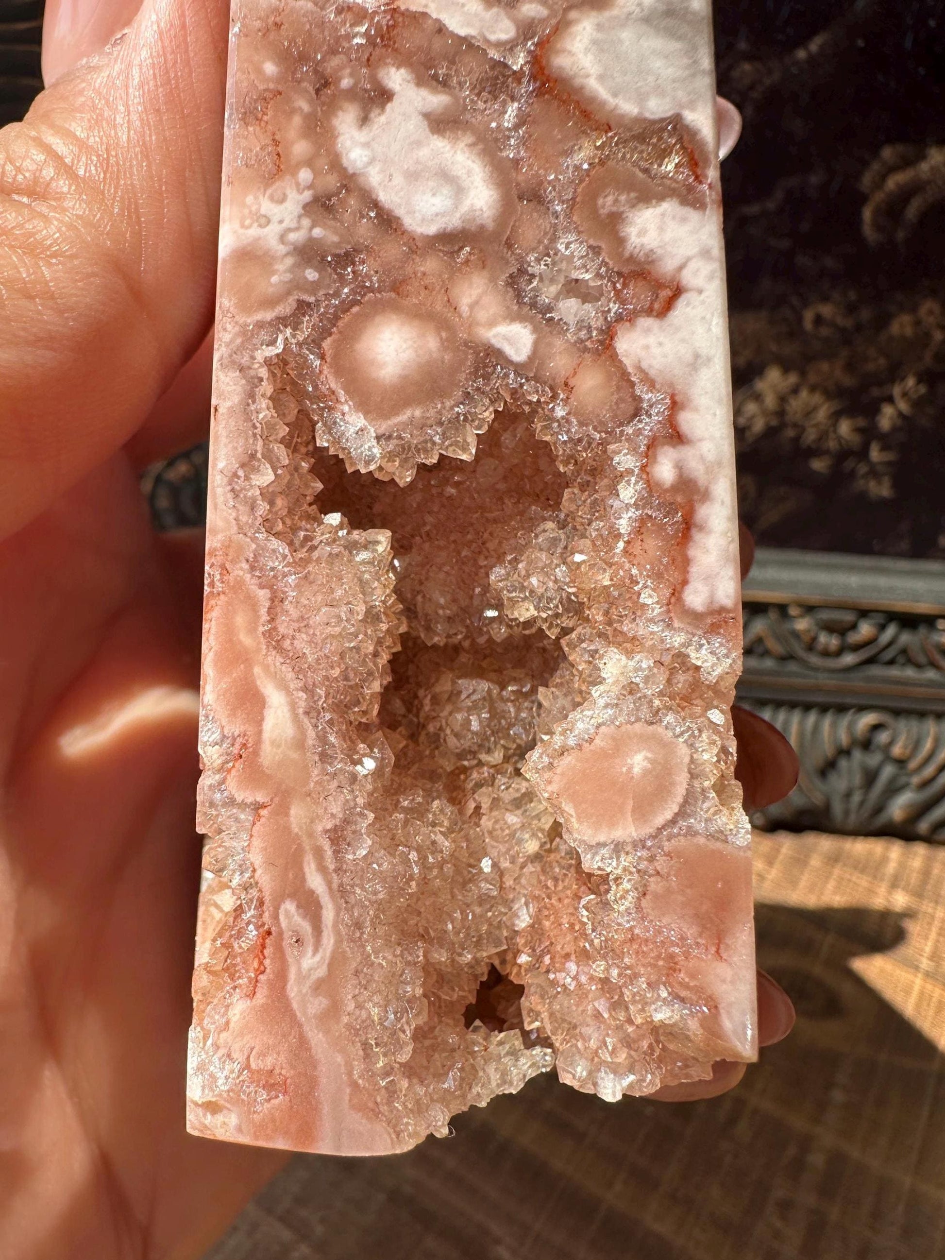 Pink Amethyst Flower, Pink Amethyst Tower with Druzy Crystal Cluater Cave