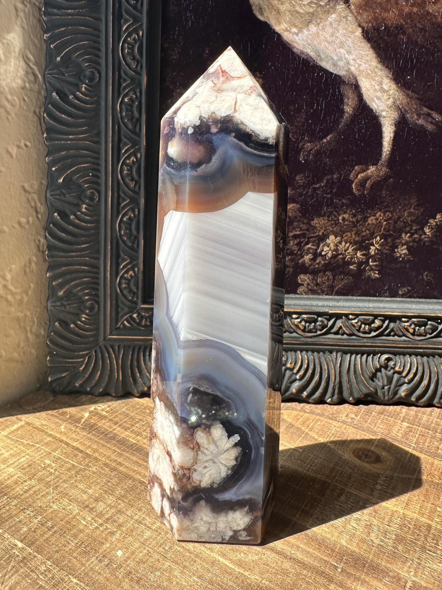 Blue Flower Agate Tower with Beautiful Banding & Flower patter all over