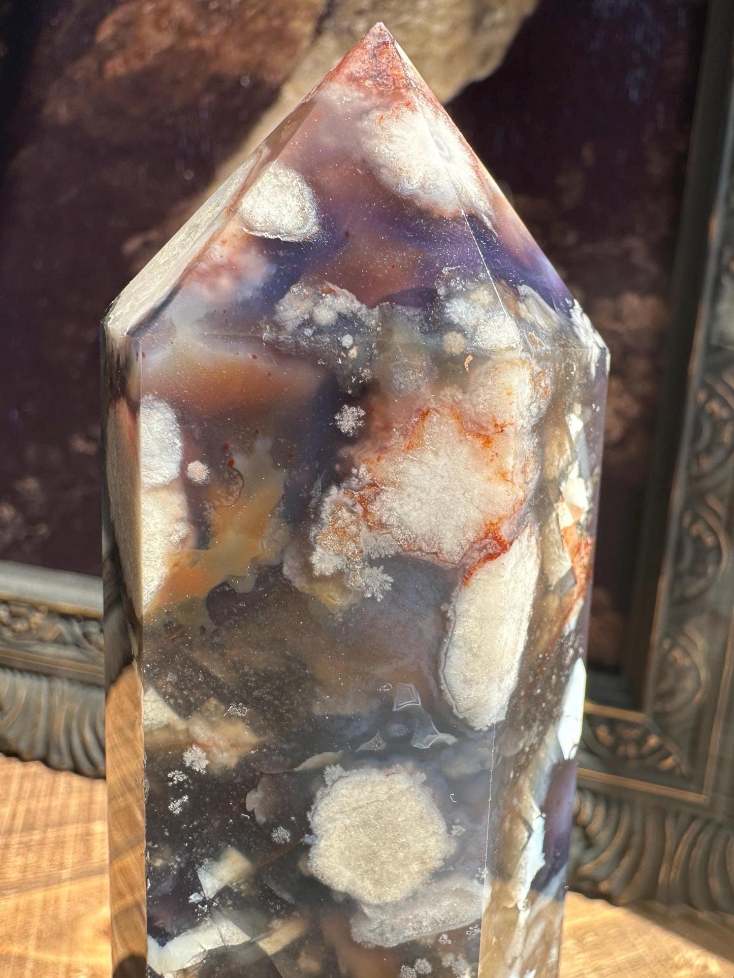 Blue Flower Agate Tower with Beautiful Banding & Flower patter all over