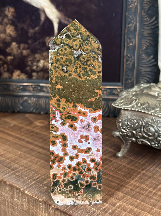 7th vein Ocean Jasper Rare, High Quality, Orbicular Jasper, Statement Piece, Collectors piece, Pink Orange Flowers, Green Quartz