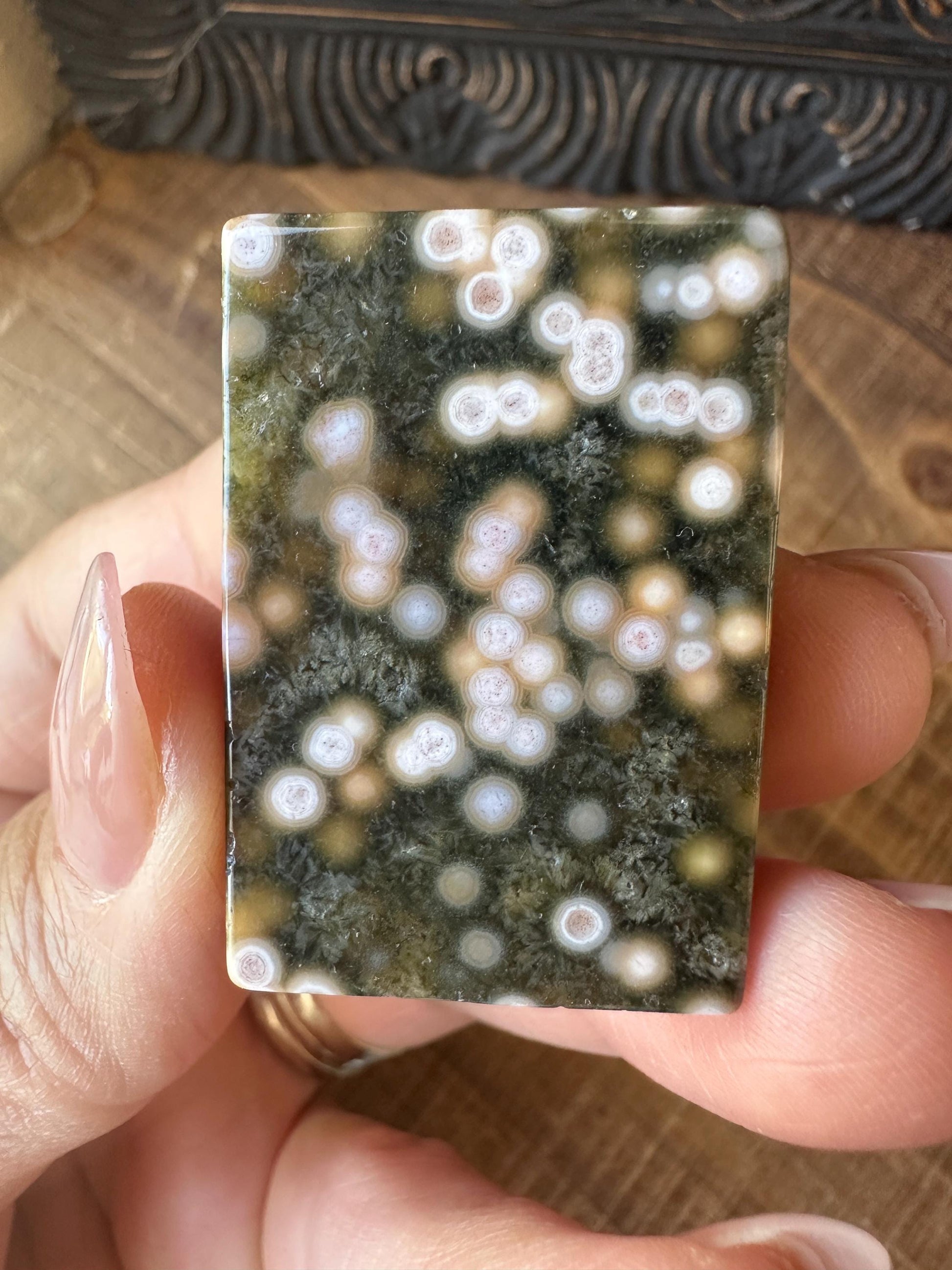 8th vein Ocean Jasper Cabochon, Rare Ocean Jasper, High Quality, Orbicular Jasper, Collectors piece, Green Quartz