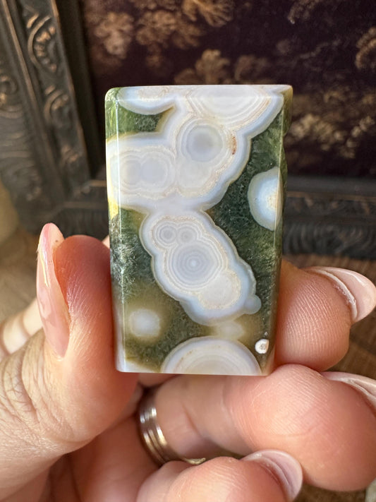 8th vein Ocean Jasper Cabochon, Rare Ocean Jasper, High Quality, Orbicular Jasper, Collectors piece, Green Quartz