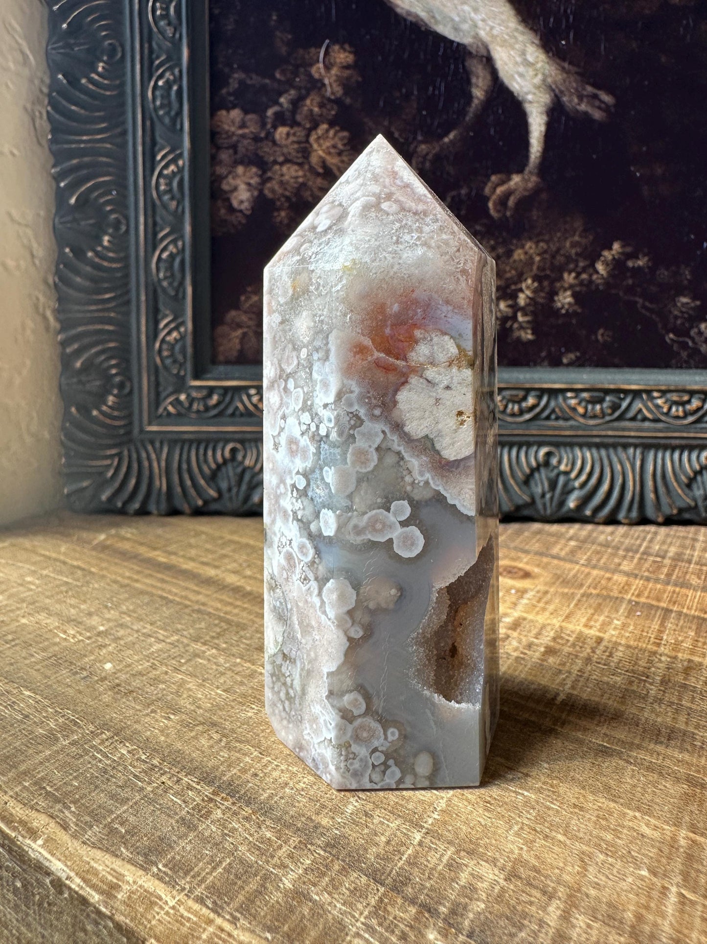 Sugar Druzy Blue Flower Agate Tower with Beautiful Pink & Blue Flower patter all over