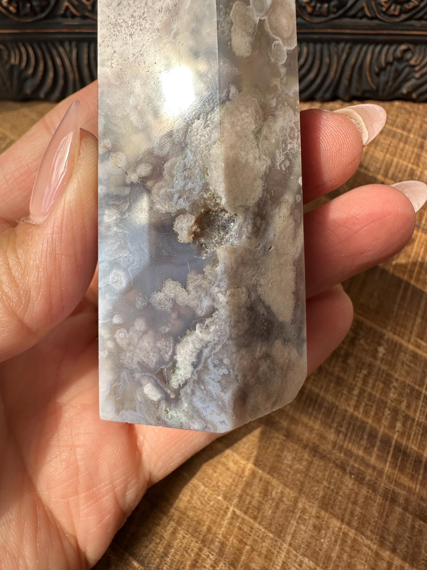 Sugar Druzy Blue Flower Agate Tower with Beautiful Pink & Blue Flower patter all over