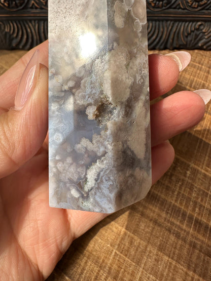 Sugar Druzy Blue Flower Agate Tower with Beautiful Pink & Blue Flower patter all over