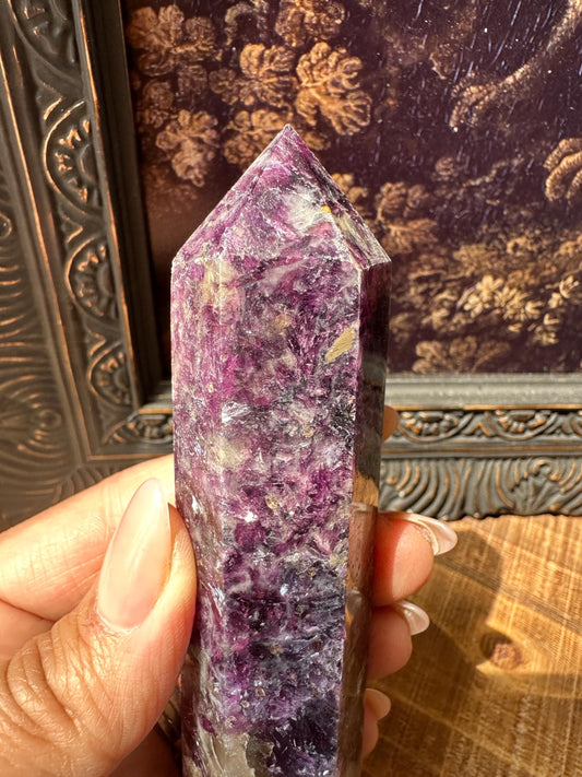 Purple Mica Tower, purple crystal tower, purple crystal point