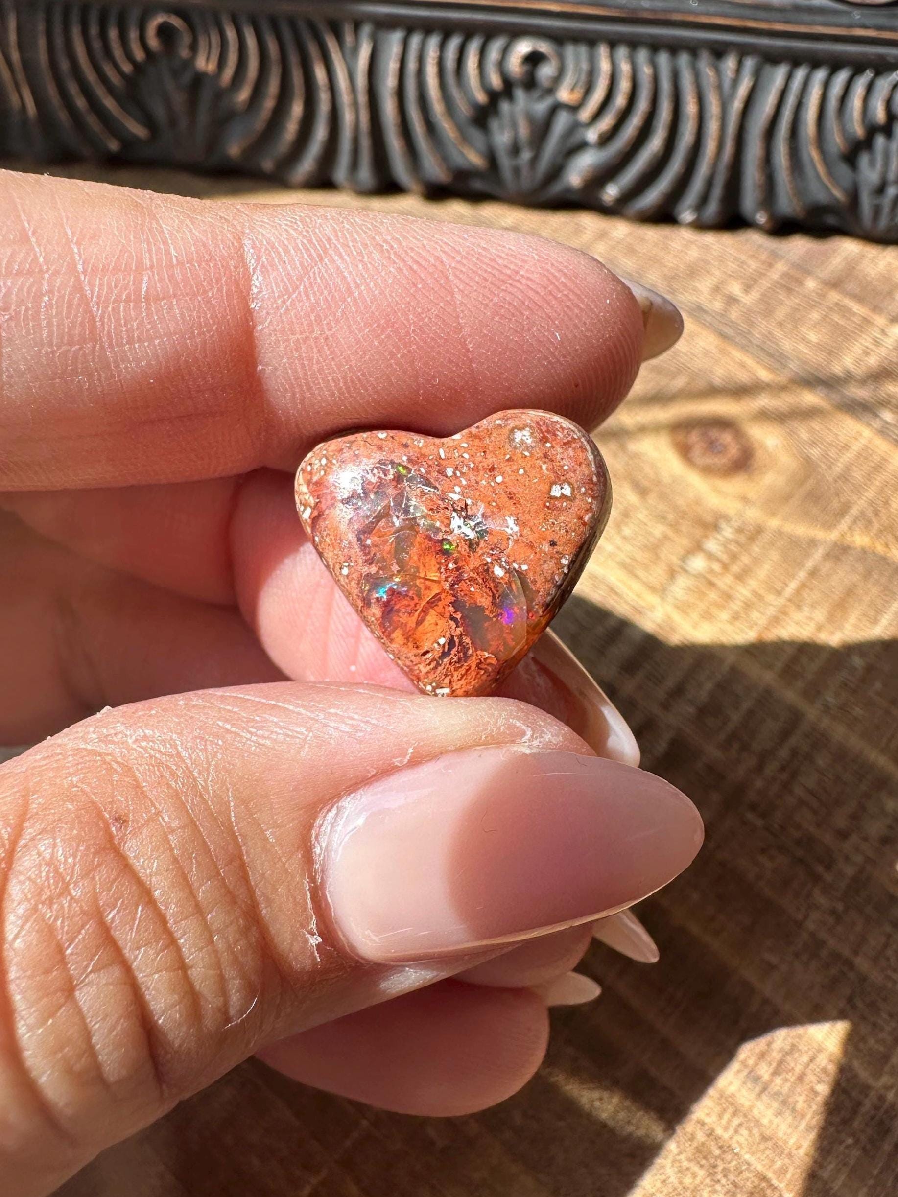 Cantara Opal Heart High Quality Cabochon Mexican Fire Opal Jelly Opal Water Opal, Opal in Matrix Opal in Rhyolite