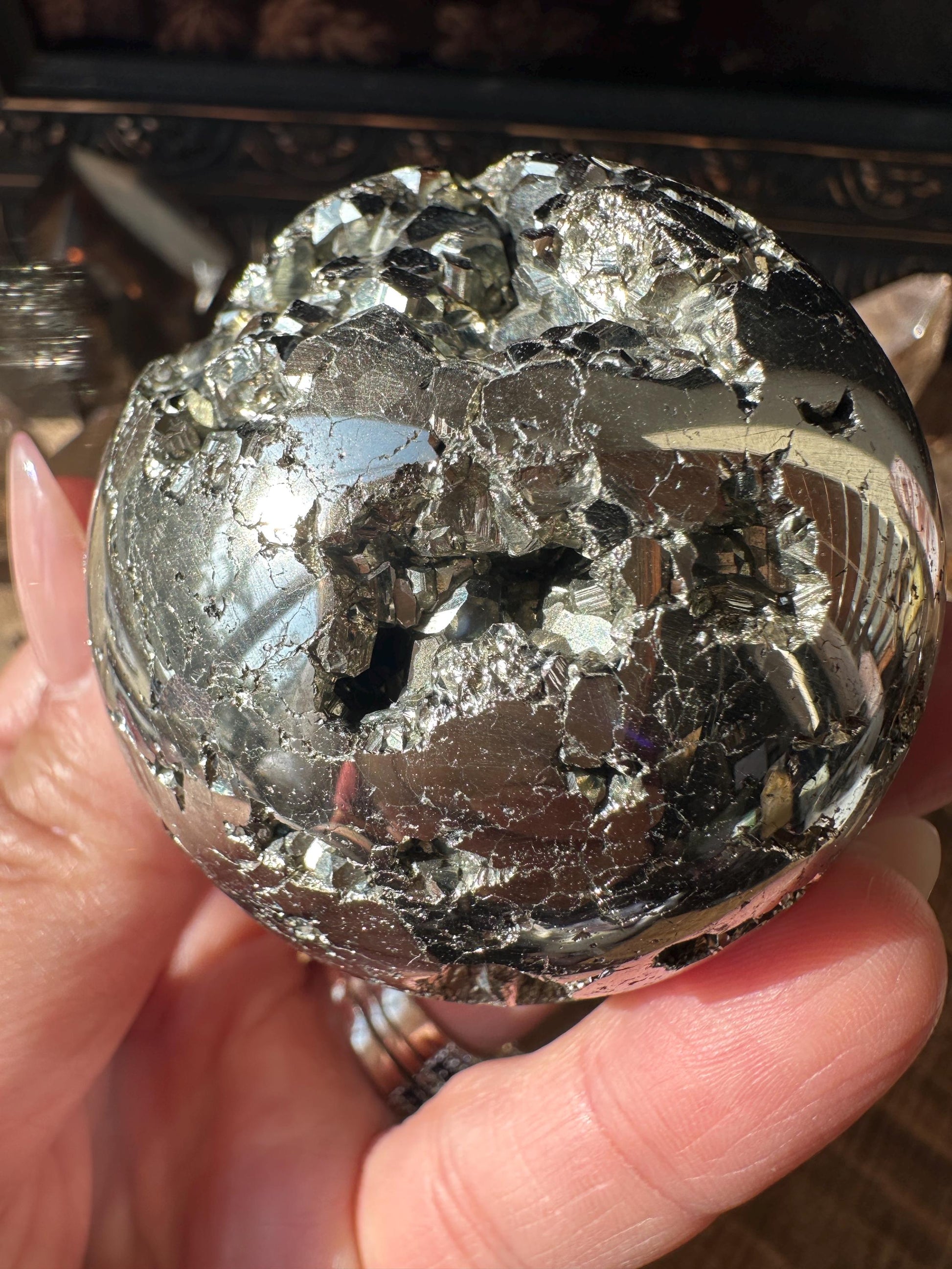 Pyrite Sphere, cubic pyrite, high quality fools gold, beautiful gold pyrite sphe