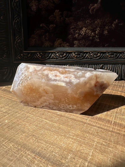 Pink Flower Agate Freeform with Beautiful druzy cave & gorgeous flower patter all over