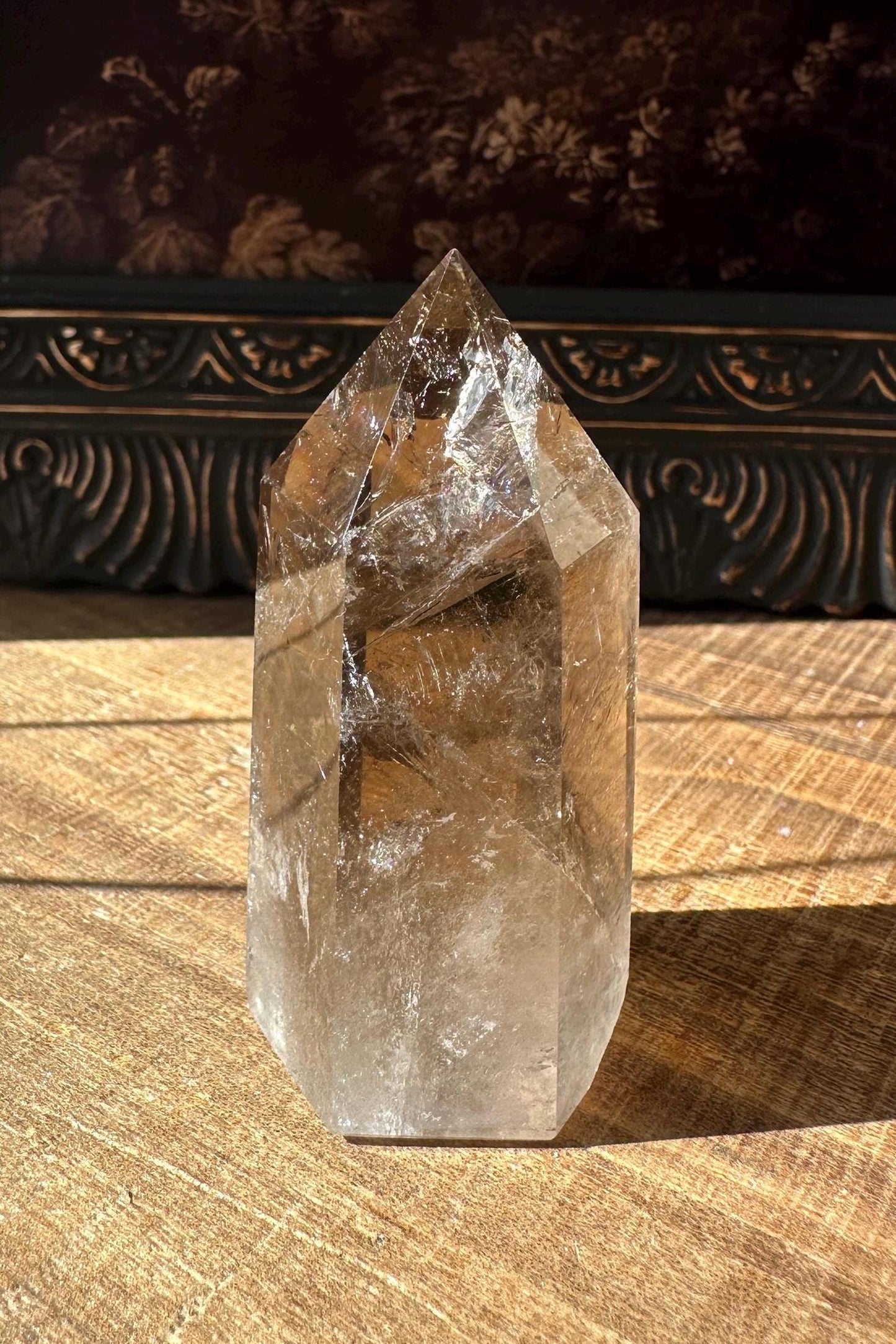 High Quality Transparent Smoky Quartz Tower w/ Rainbow Inclusions, mocha colored with beautiful polish