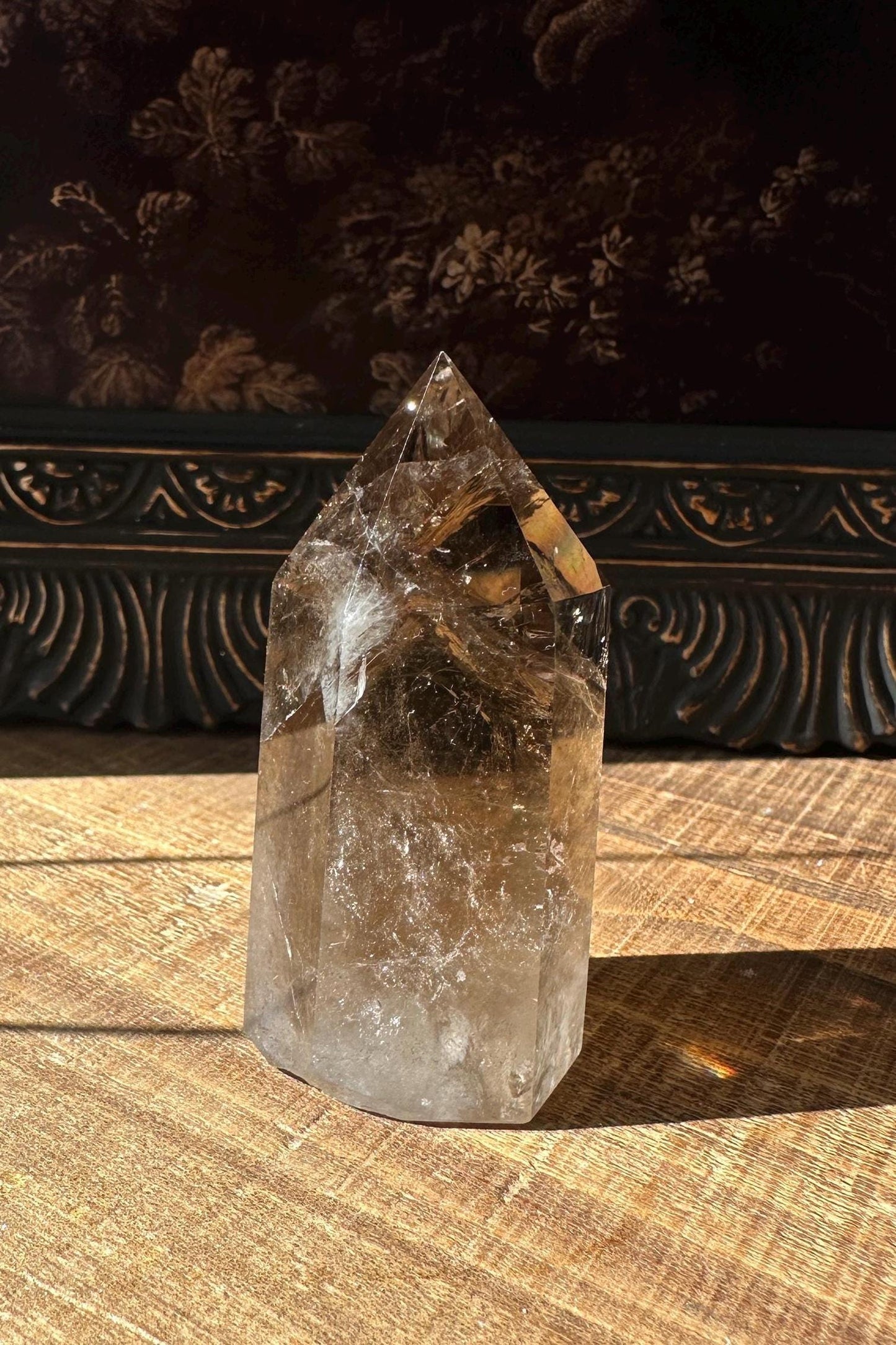 High Quality Transparent Smoky Quartz Tower w/ Rainbow Inclusions, mocha colored with beautiful polish