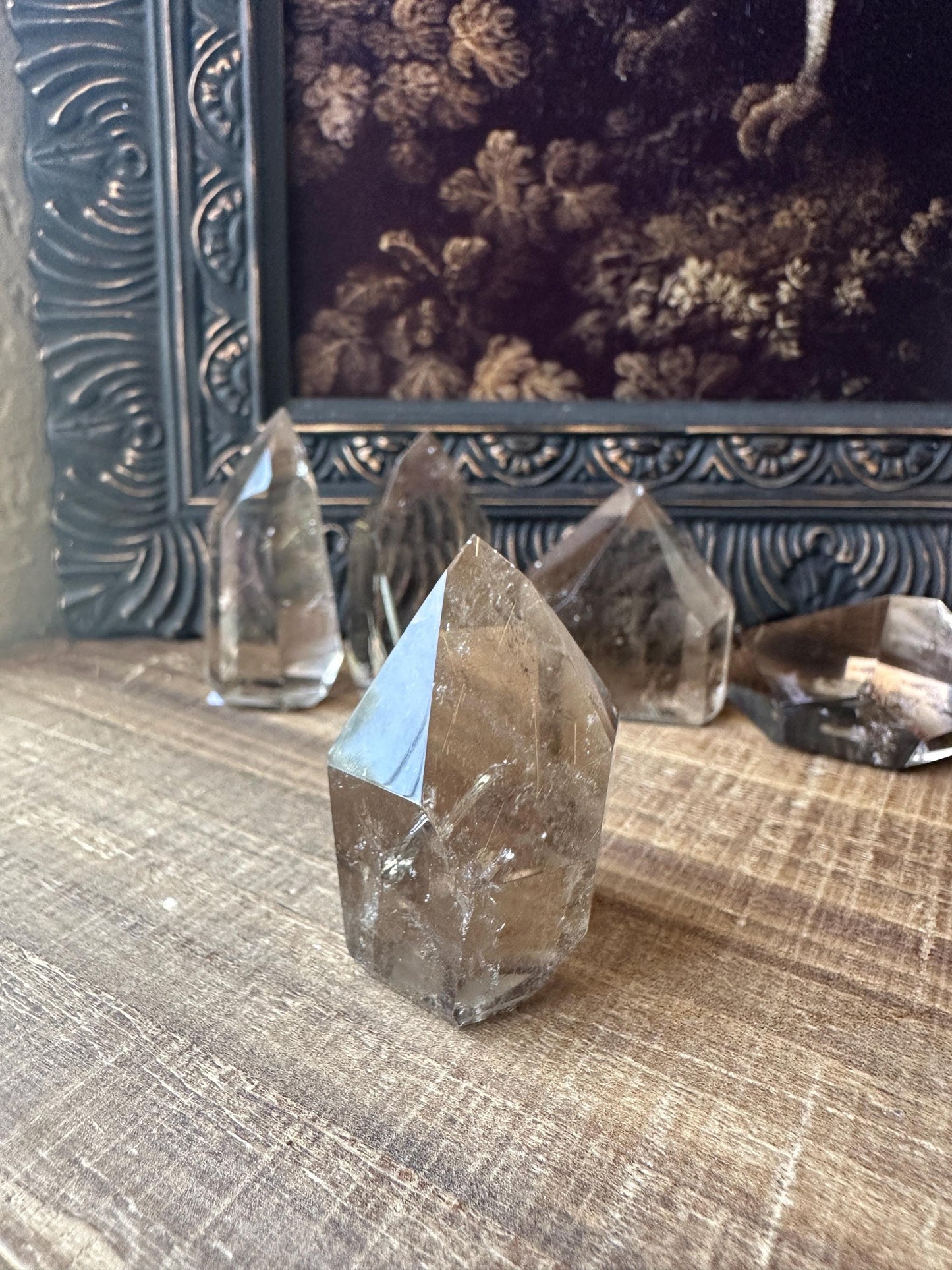 Smoky Quartz Freeform with Golden Rutile and Rainbows