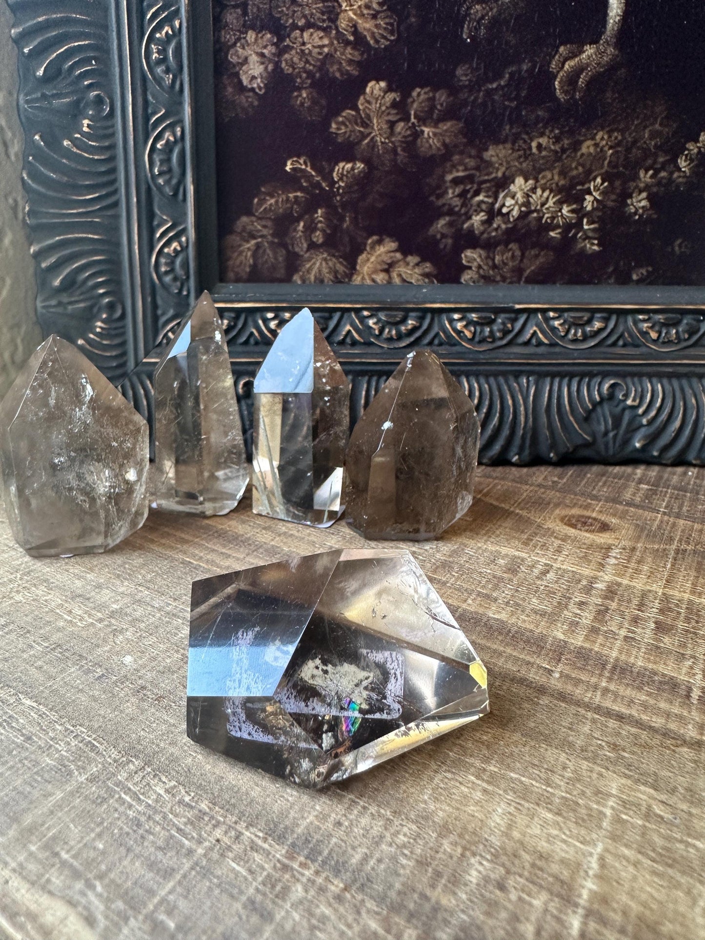 Smoky Quartz Freeform with Golden Rutile and Rainbows