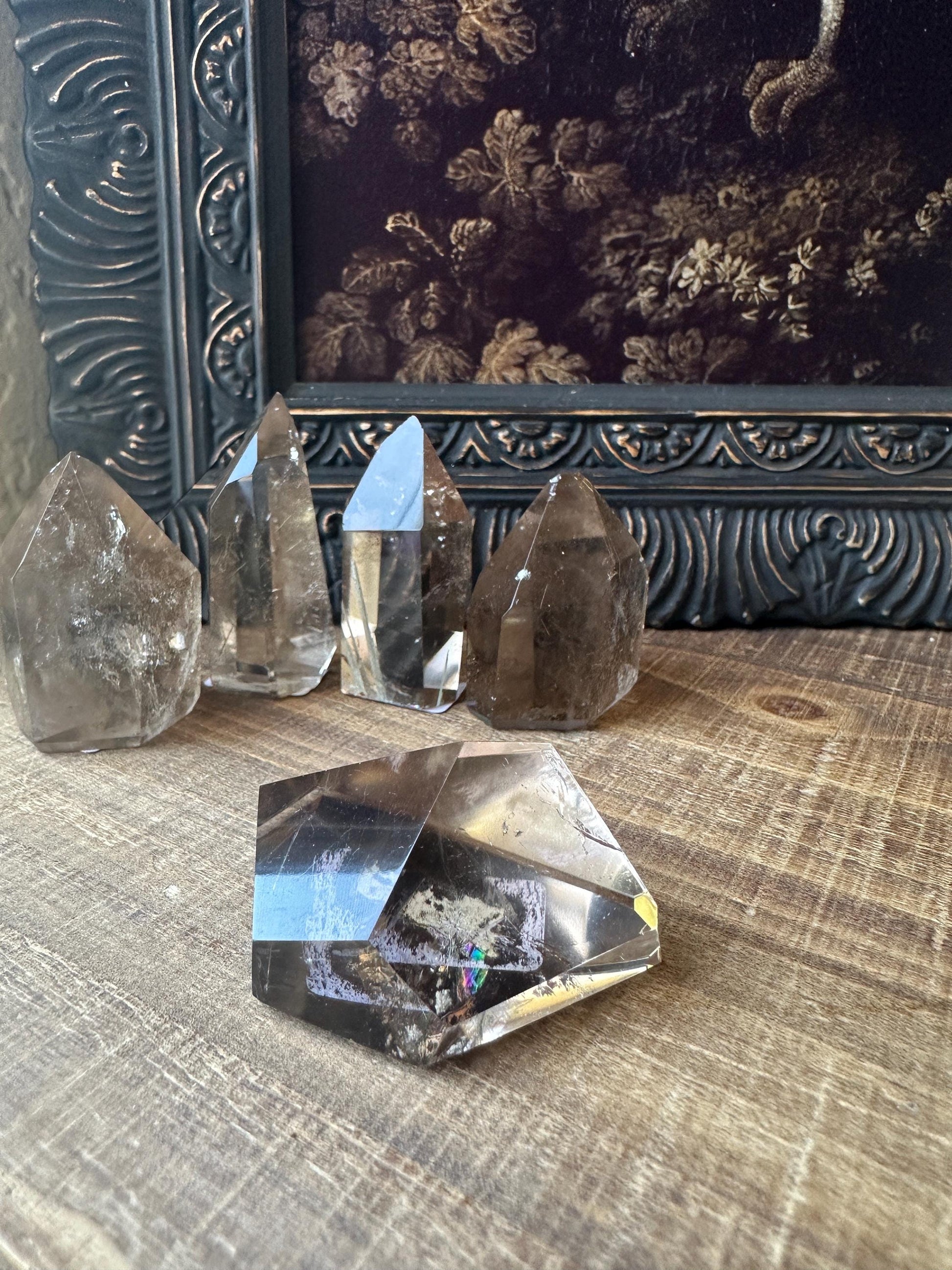 Smoky Quartz Freeform with Golden Rutile and Rainbows