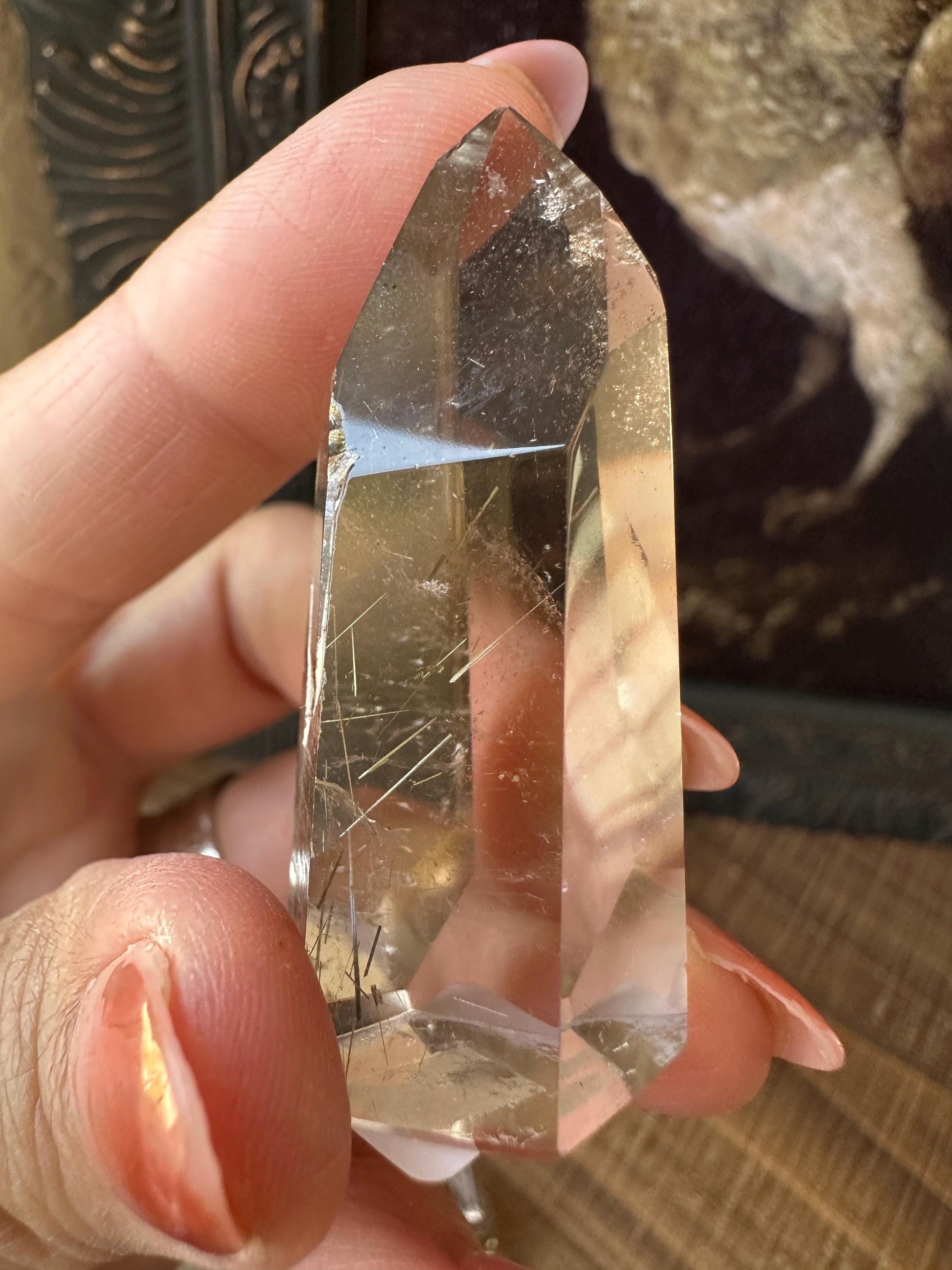 Smoky Quartz Freeform with Golden Rutile and Rainbows