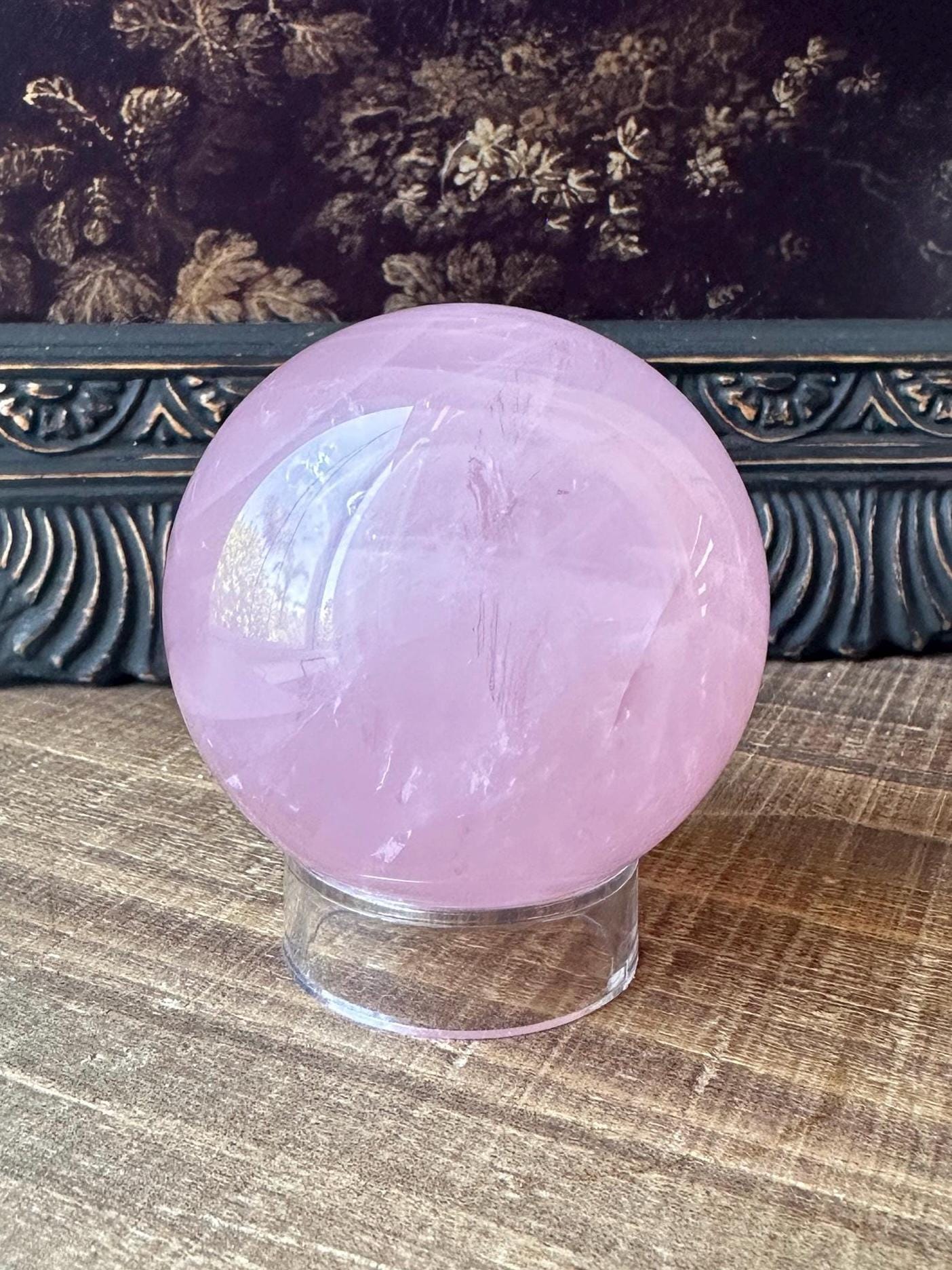 Six Star Rose Quartz Sphere Flashy Juicy Pink Rose Quartz, Gemmy with rainbow