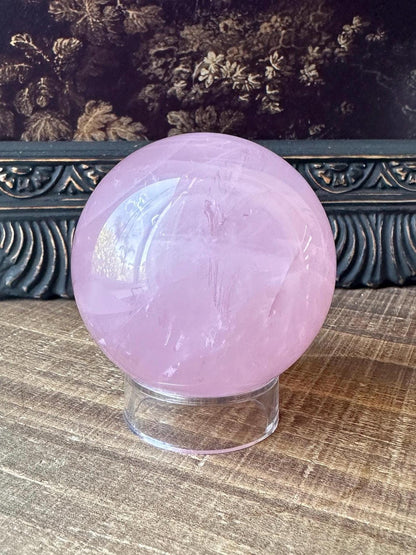 Six Star Rose Quartz Sphere Flashy Juicy Pink Rose Quartz, Gemmy with rainbow