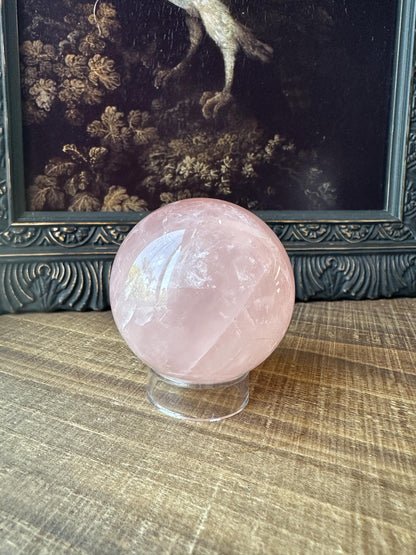 Six Star Rose Quartz Sphere Flashy Juicy Pink Rose Quartz, Gemmy with rainbow