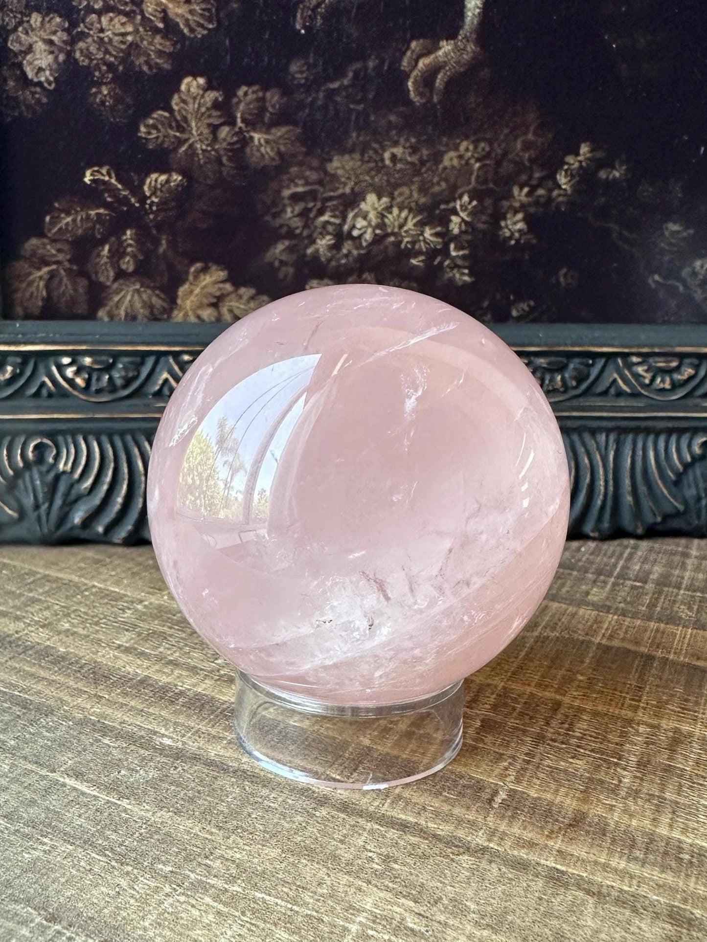 Six Star Rose Quartz Sphere Flashy Juicy Pink Rose Quartz, Gemmy with rainbow