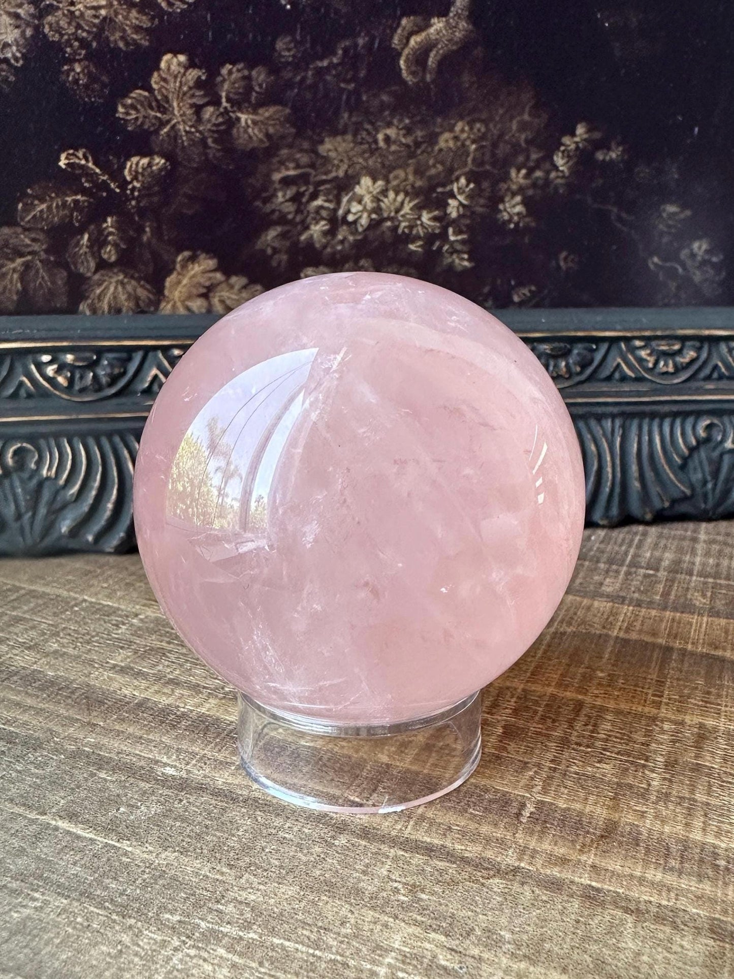 Six Star Rose Quartz Sphere Flashy Juicy Pink Rose Quartz, Gemmy with rainbow