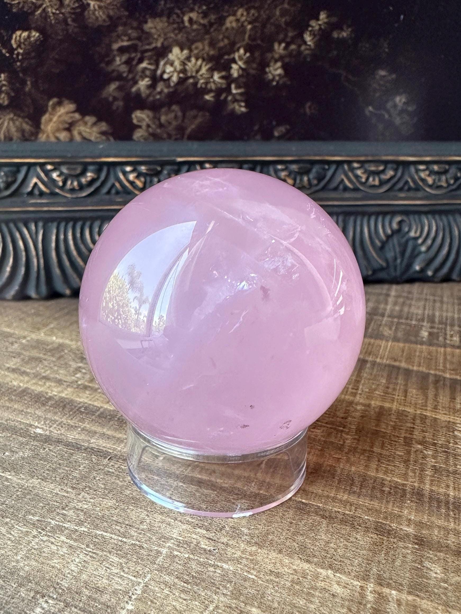 Six Star Rose Quartz Sphere, Juicy Pink Rose Quartz, Gemmy