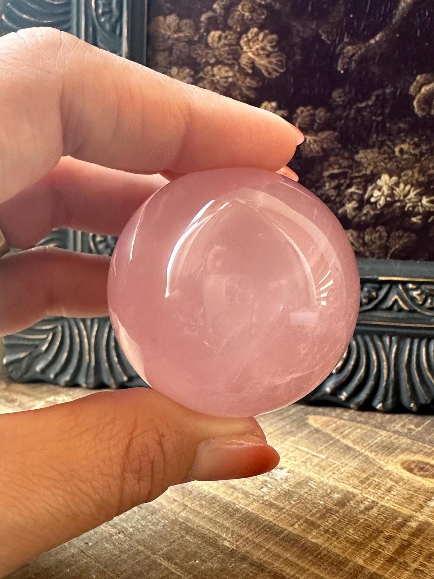 Six Star Rose Quartz Sphere, Juicy Pink Rose Quartz, Gemmy