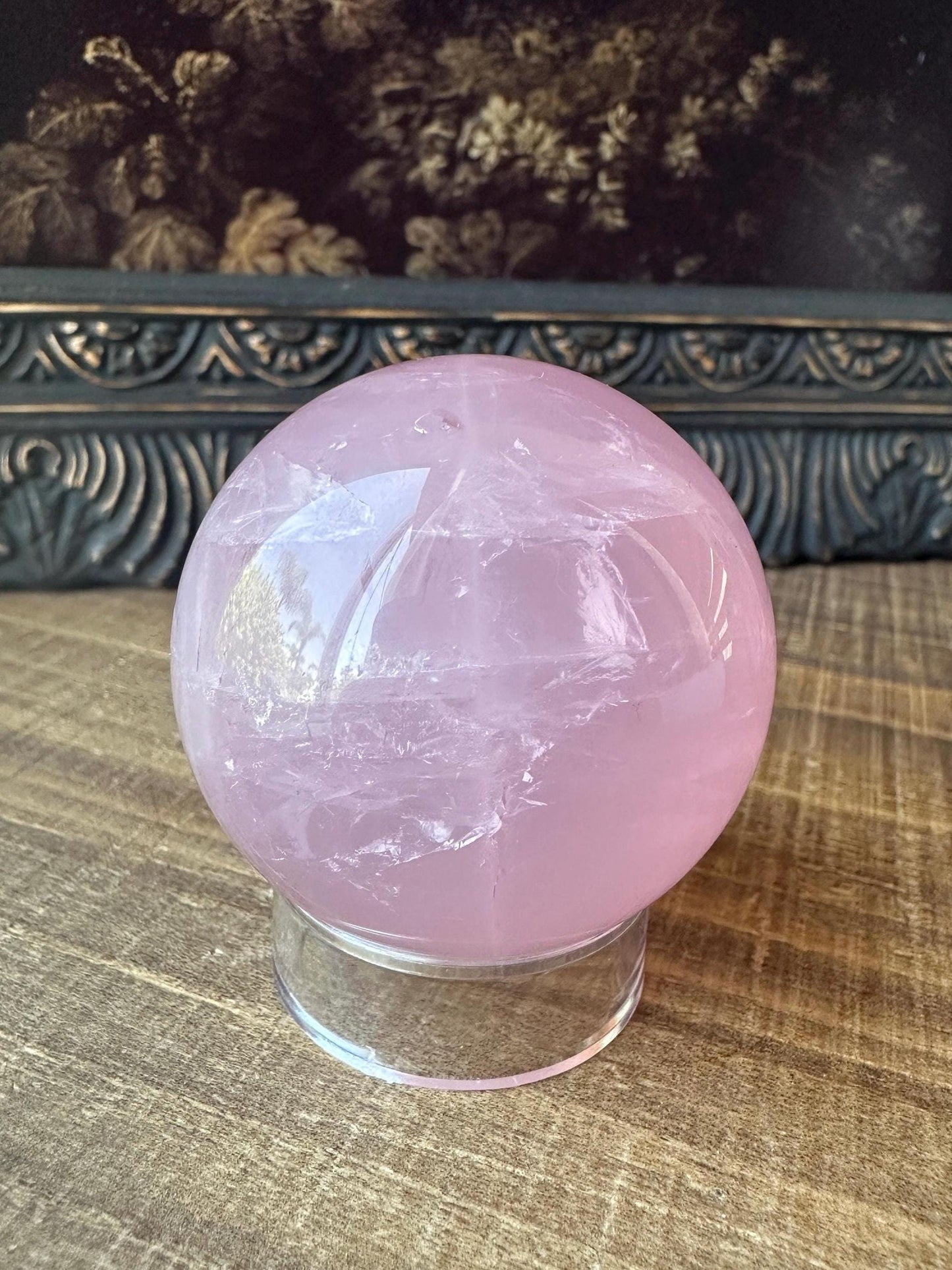 Six Star Rose Quartz Sphere, Juicy Pink Rose Quartz, Gemmy