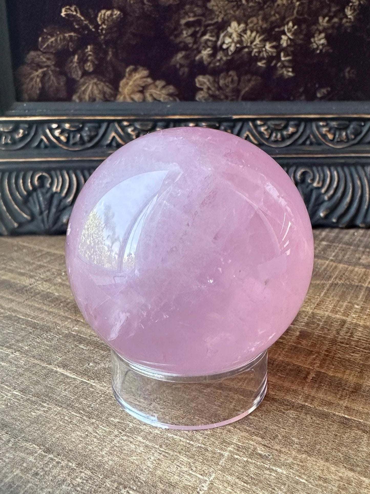 Six Star Rose Quartz Sphere, Juicy Pink Rose Quartz, Gemmy