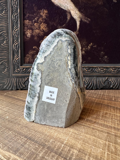 Uruguay Amethyst Cut Base with a Stalactite Black Unique Crystal Druzy