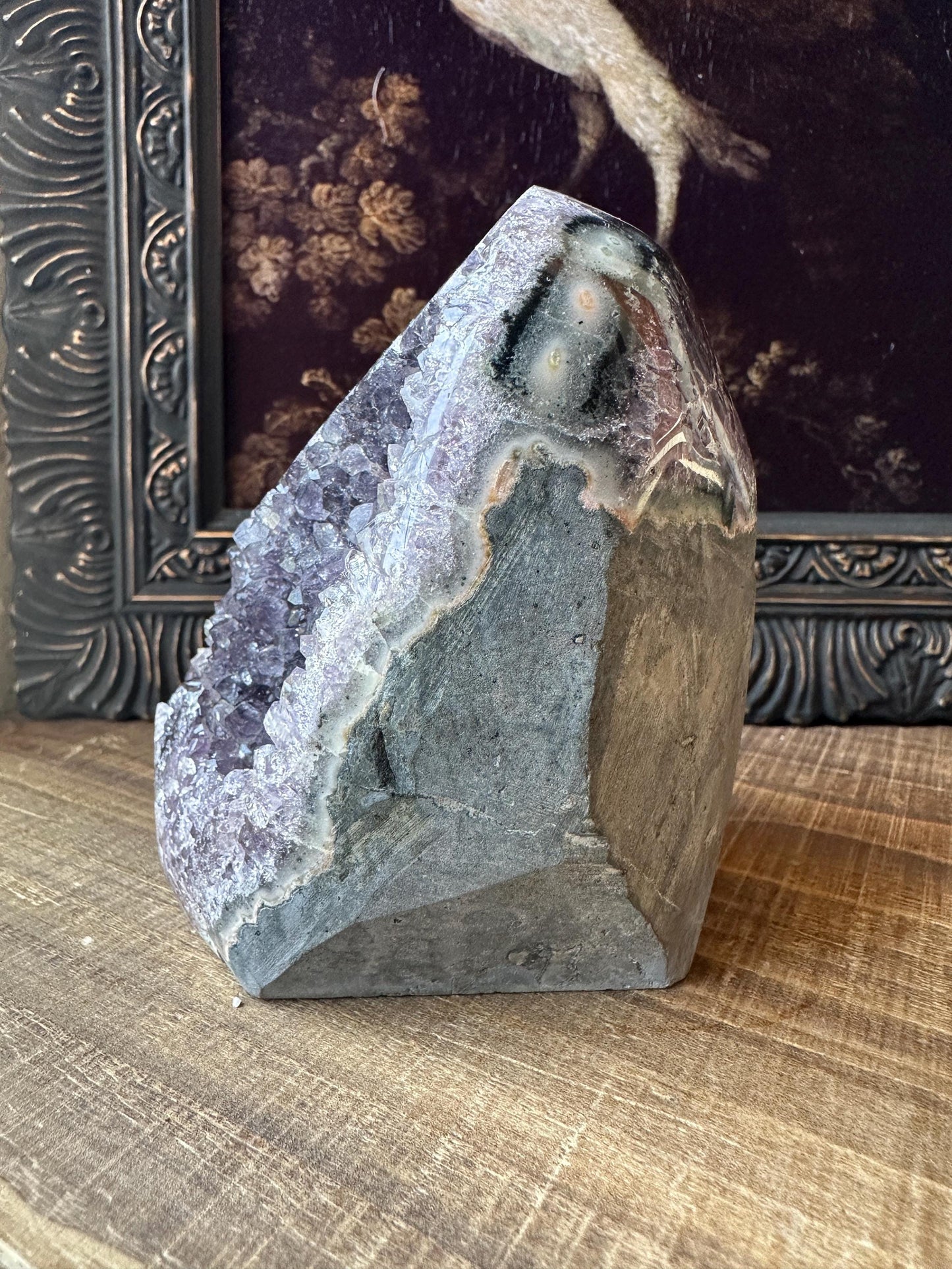 Uruguay Amethyst Cut Base with a Stalactite with deep purple caves Unique Crystal Druzy