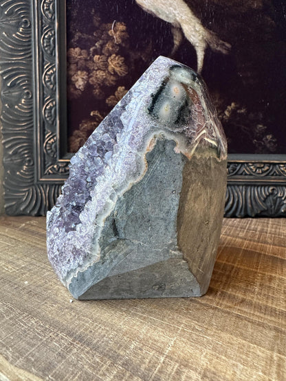 Uruguay Amethyst Cut Base with a Stalactite with deep purple caves Unique Crystal Druzy