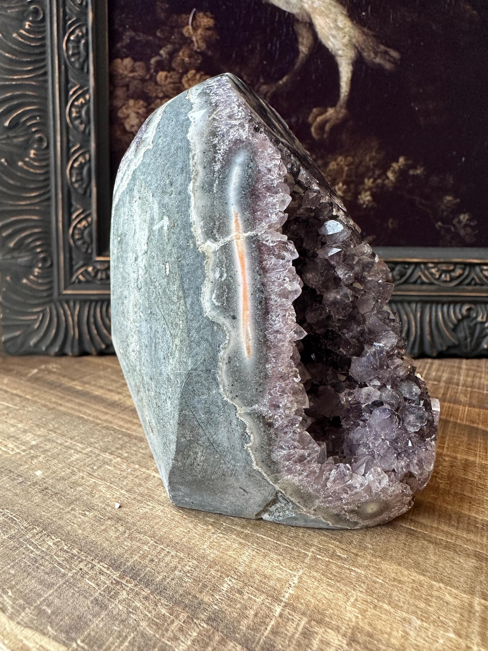 Uruguay Amethyst Cut Base with a Stalactite with deep purple caves Unique Crystal Druzy