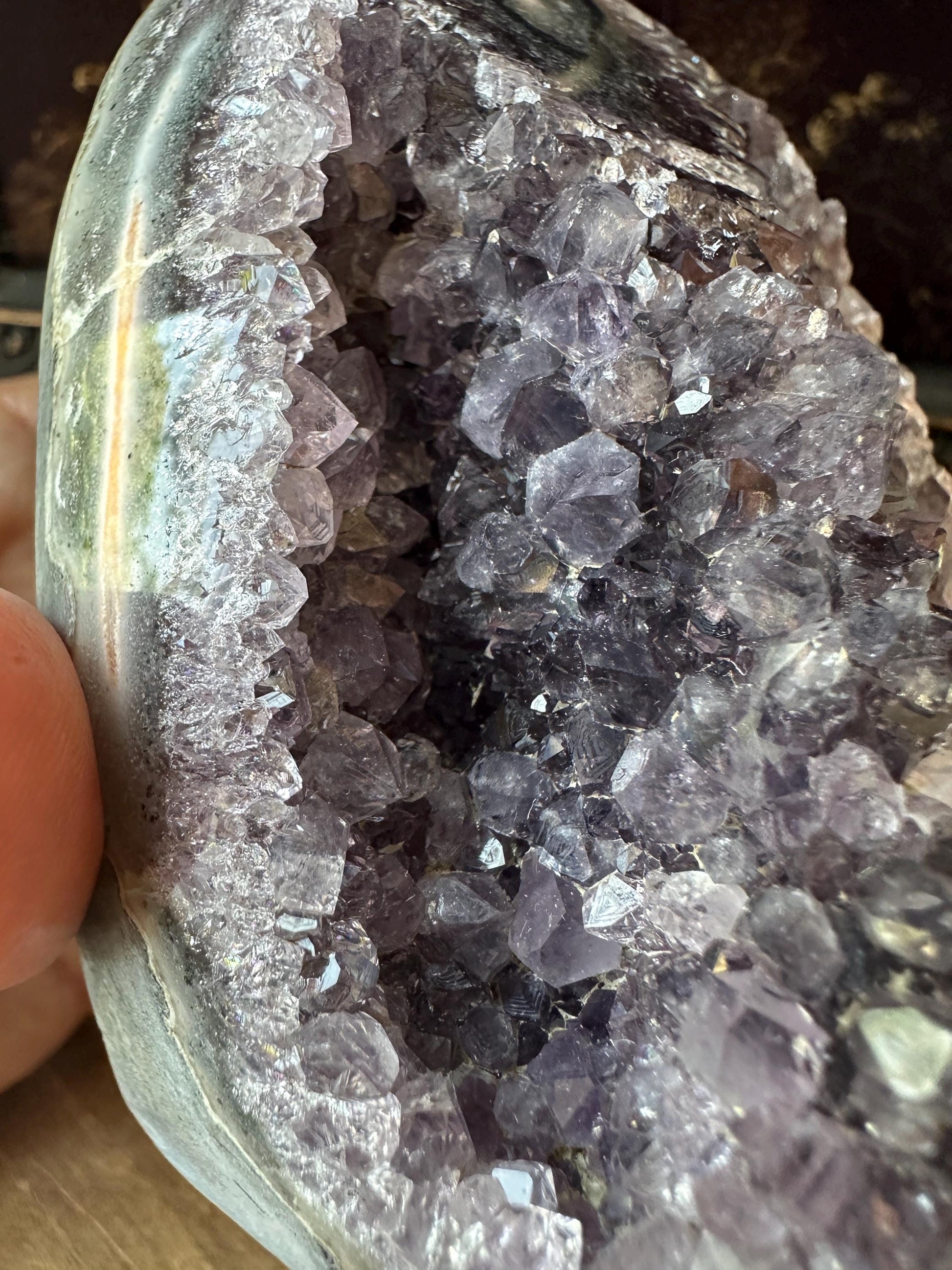 Uruguay Amethyst Cut Base with a Stalactite with deep purple caves Unique Crystal Druzy