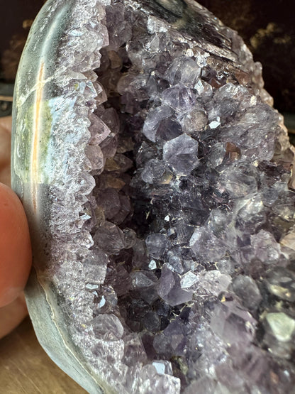 Uruguay Amethyst Cut Base with a Stalactite with deep purple caves Unique Crystal Druzy