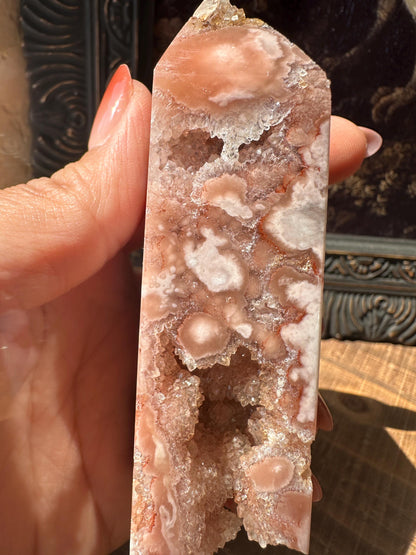 Pink Amethyst Flower, Pink Amethyst Tower with Druzy Crystal Cluater Cave