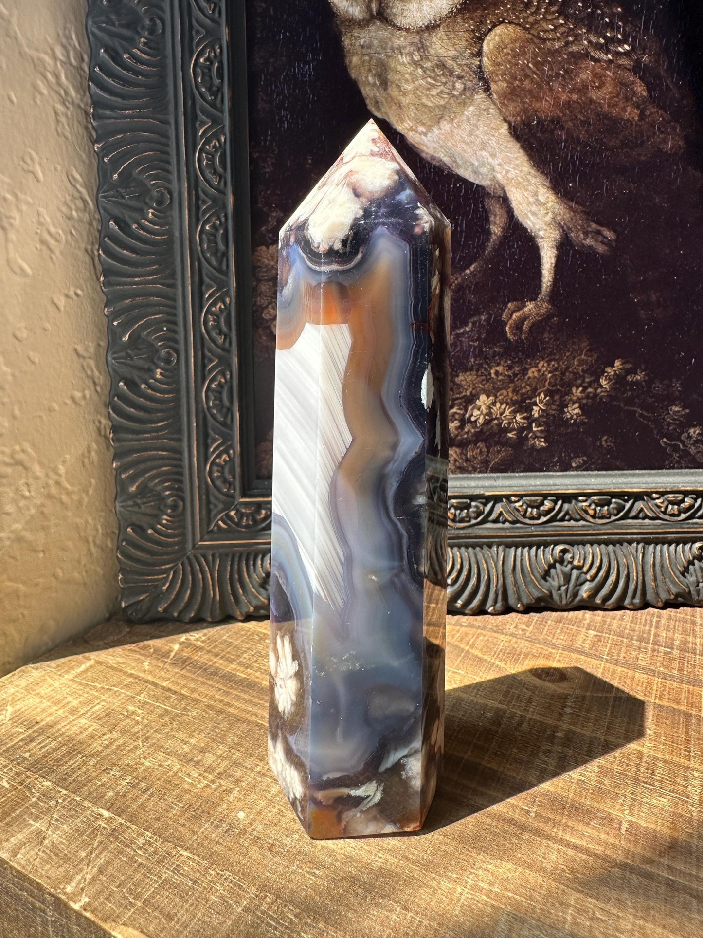 Blue Flower Agate Tower with Beautiful Banding & Flower patter all over