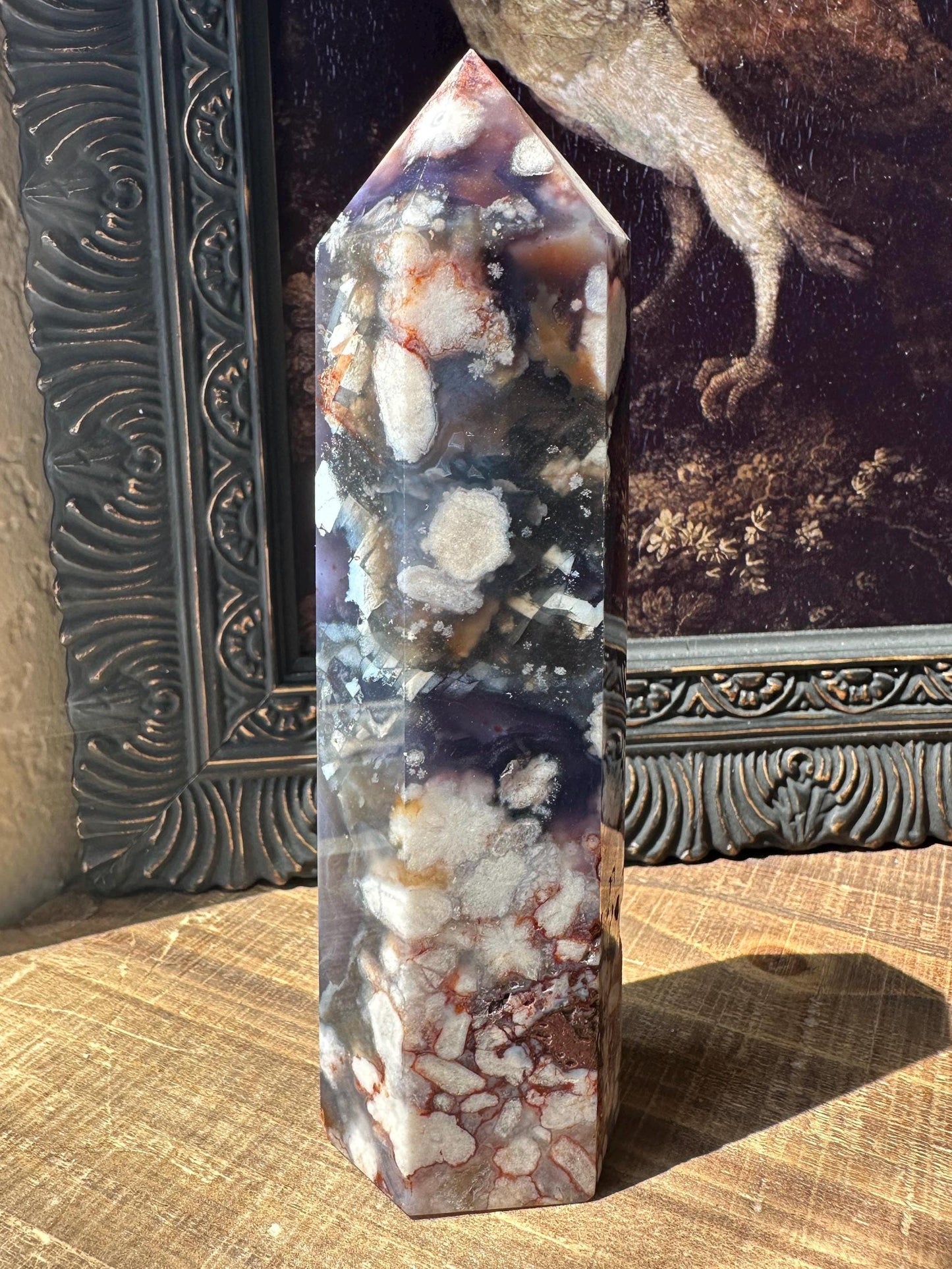 Blue Flower Agate Tower with Beautiful Banding & Flower patter all over