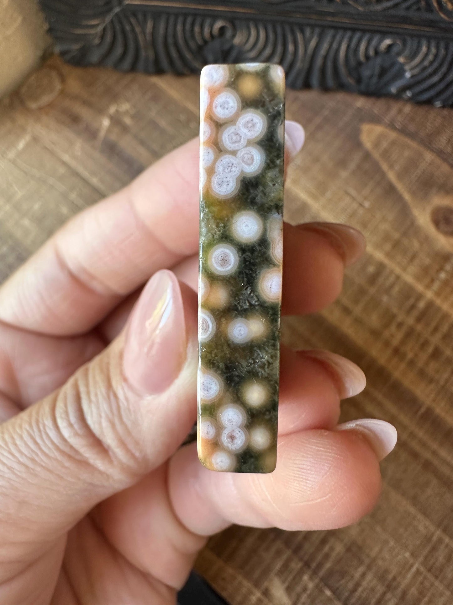 8th vein Ocean Jasper Cabochon, Rare Ocean Jasper, High Quality, Orbicular Jasper, Collectors piece, Green Quartz