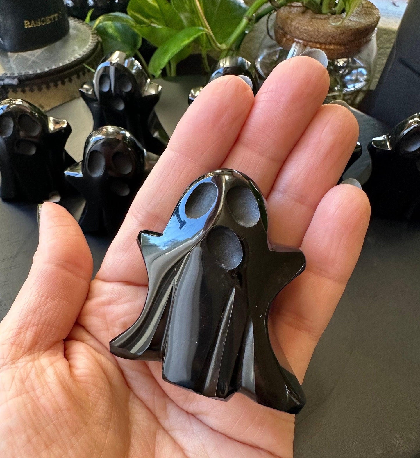 Obsidian Ghosts Halloween Black Obsidian Crystal Carving