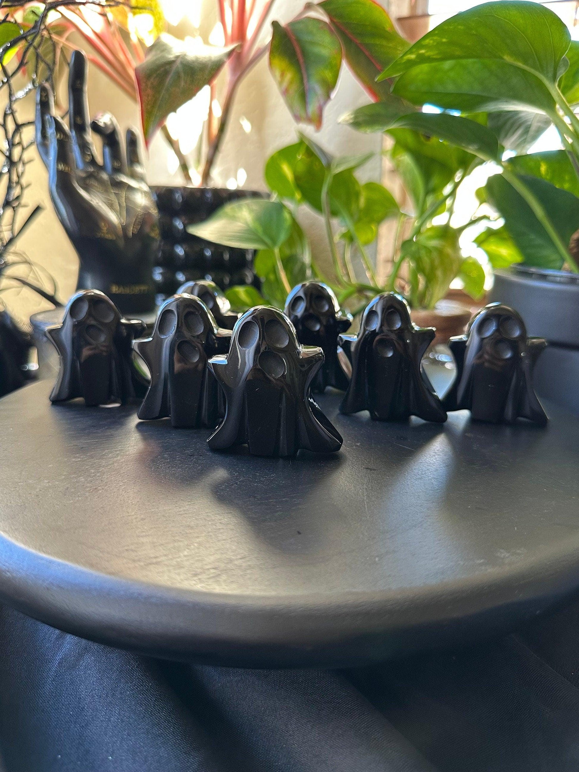 Obsidian Ghosts Halloween Black Obsidian Crystal Carving