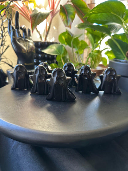 Obsidian Ghosts Halloween Black Obsidian Crystal Carving
